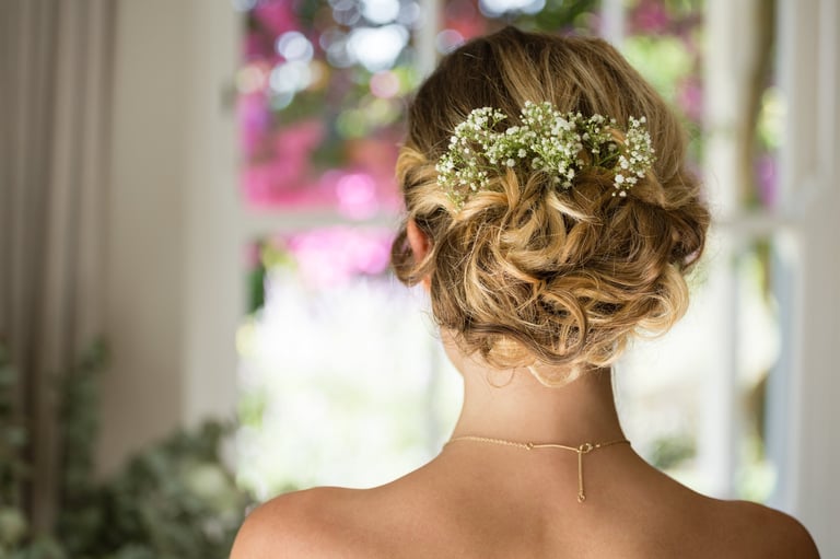 Close up rear view of bride hair